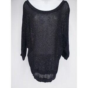 Express Womens Top Sheer Oversized Black Silver Accent Thread Size S Boat Neck